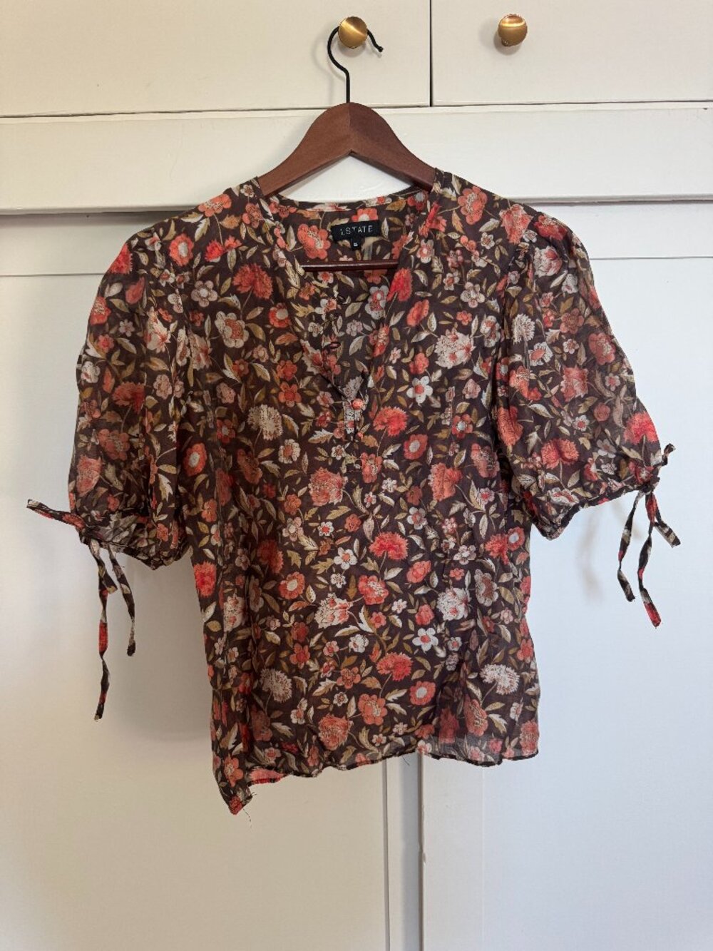1 State XS Floral Puff-Sleeve Blouse